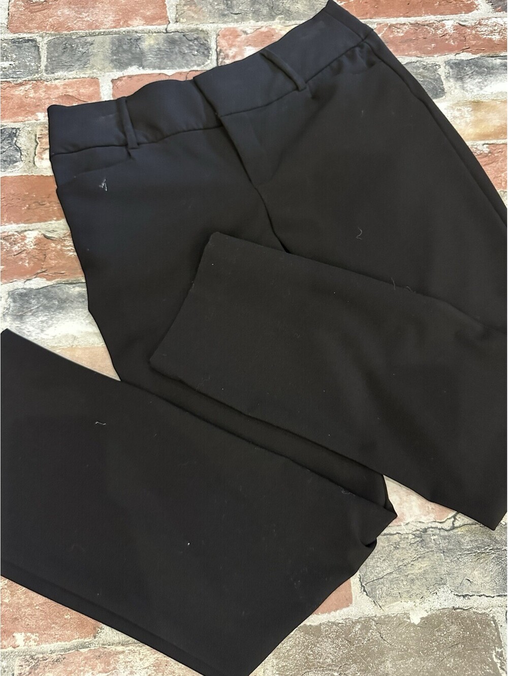 Women’s Black Solid Dress Pants Flat Front Straight Leg Petite Twill 29"